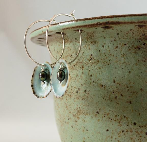 Earrings - Limpet Hoops - Peacock - Sterling Silver