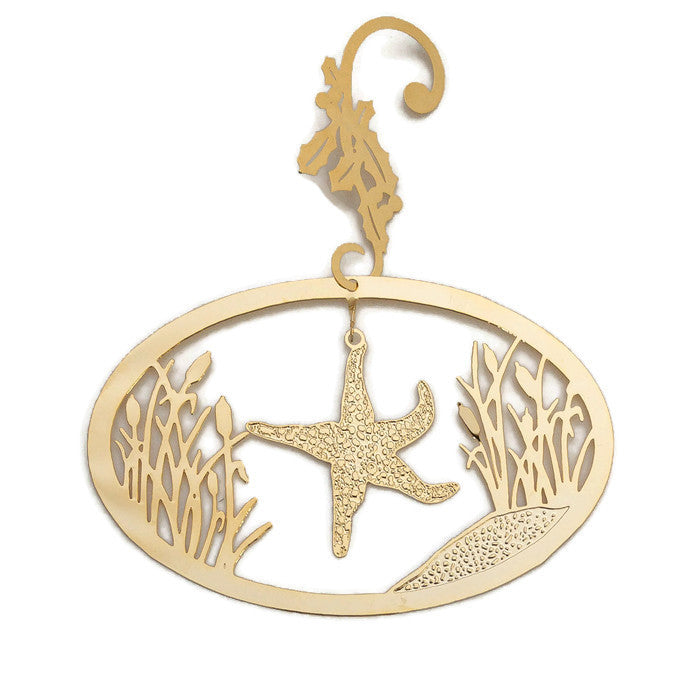 Ornament - Gold Plated Starfish With Cattails