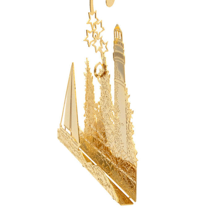 Ornament - Gold Plated Lighthouse With Sailboat