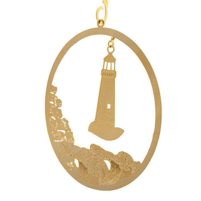 Ornament - Gold Plated Lighthouse - Rocky Coast
