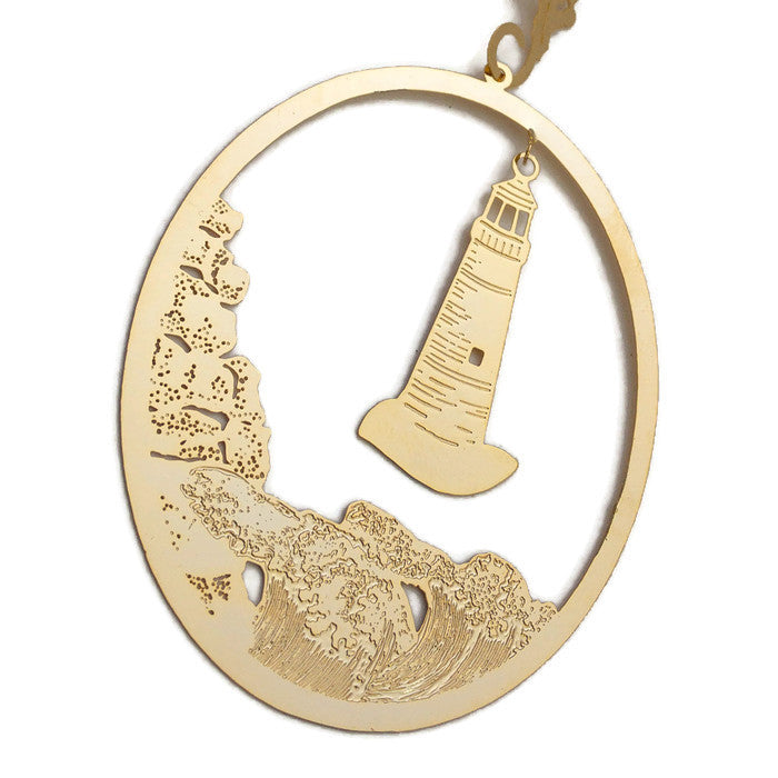 Ornament - Gold Plated Lighthouse - Rocky Coast