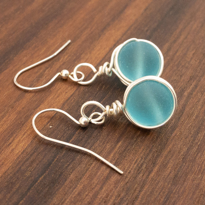 Earrings - Round Wraps - Turquoise Blue