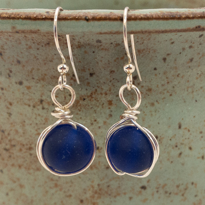 Earrings - Round Wraps - Cobalt Blue