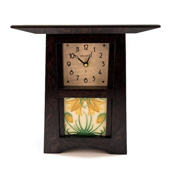 Clock - Craftsman Tile Clock - 10x11x4 - Oak Slate Finish - Ladybell Golden Tile - CTC-44-SLATE