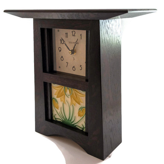 Clock - Craftsman Tile Clock - 10x11x4 - Oak Slate Finish - Ladybell Golden Tile - CTC-44-SLATE