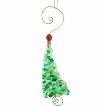 Ornament - Crushed Glass Tree - 5 Inch - Greens