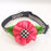 Dog Collar - Black Plaid with Pink Flower - Large