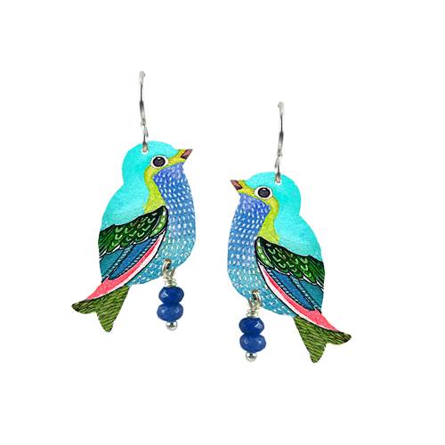 Earrings - Blue Bird with Beads - EA35