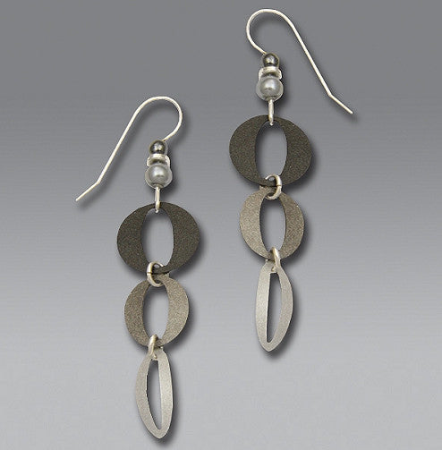 Earrings - 3 Gunmetal/Silvers Open Ovals - 7181