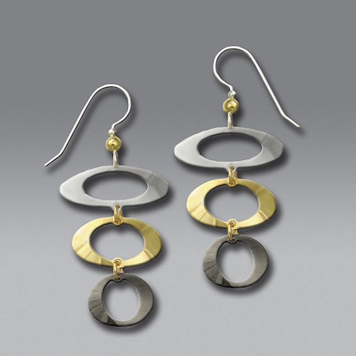 Earrings - 3 Silver/Gold/Hematite Open Ovals - 7142