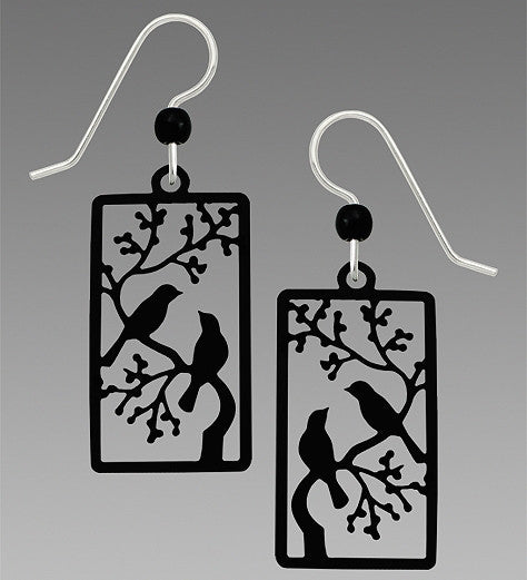 Earrings - Black Two Birds on a Branch- 1946