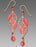 Earrings - Coral and Shimmering Peach Filigree Double Helix with Bead Drop - 7532