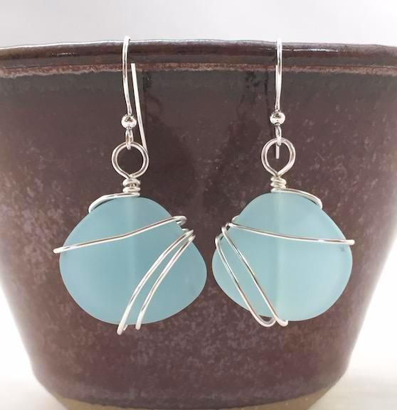 Earrings - Freeform Wraps - Opaque Blue
