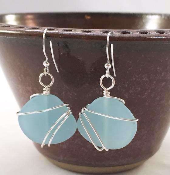 Earrings - Freeform Wraps - Opaque Blue