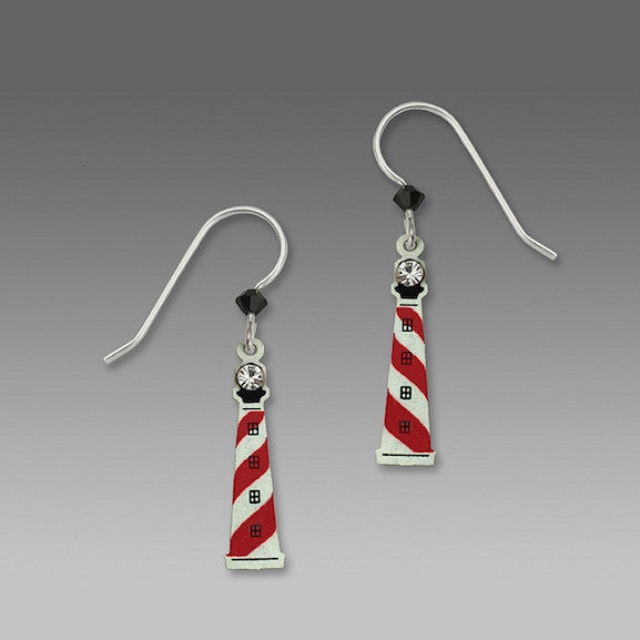 Earrings - Lighthouse in Red and White with Rhinestone - 1150