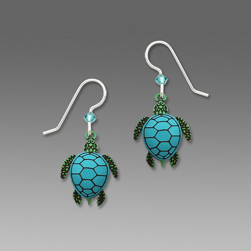 Earrings - Sea Turtle Green with Blue Shell - 1658
