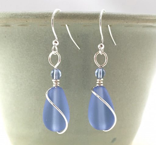 Earrings - Teardrop Wire Wrapped - Sapphire Blue