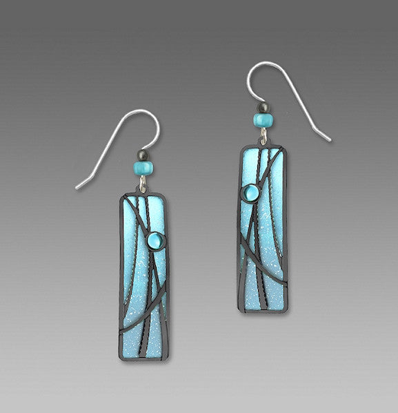 Earrings - Two-Toned Aqua Column with Hematite Reeds and Cab - 7483