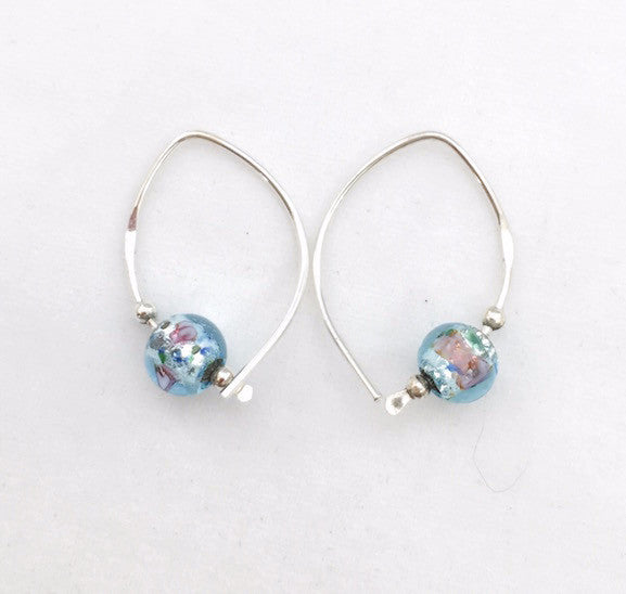 Earrings - Wishbone - Small - SS - Aqua Glass Bead