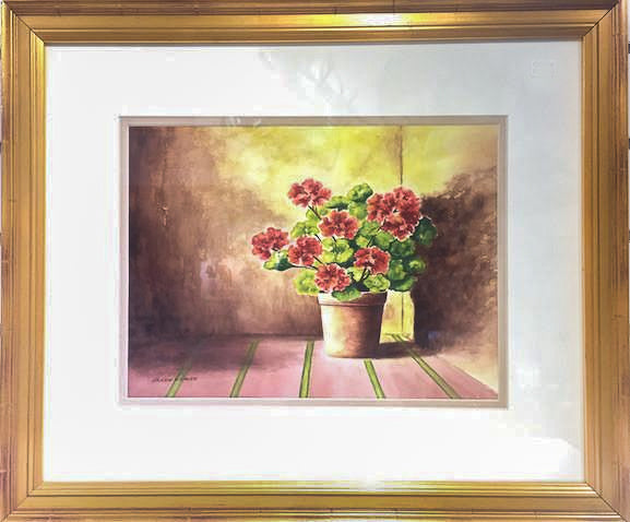 Original - Framed - 14x18 - Watercolor - Geraniums - 94