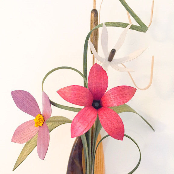 Hanging - Feathers with Flowers - Red White Purple Flowers - W-315F