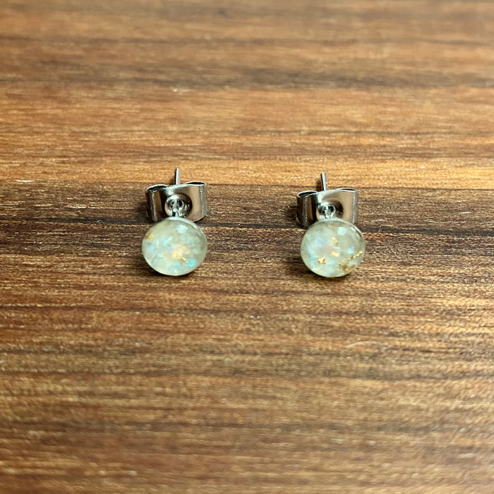 Earrings - Crushed Mother of Pearl and Gold Leaf - 6mm Post
