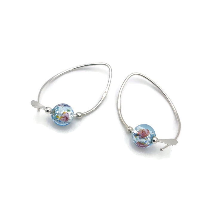 Earrings - Wishbone - Medium - SS - Aqua Glass Bead