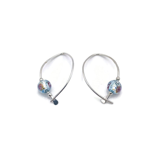 Earrings - Wishbone - Medium - SS - Aqua Glass Bead