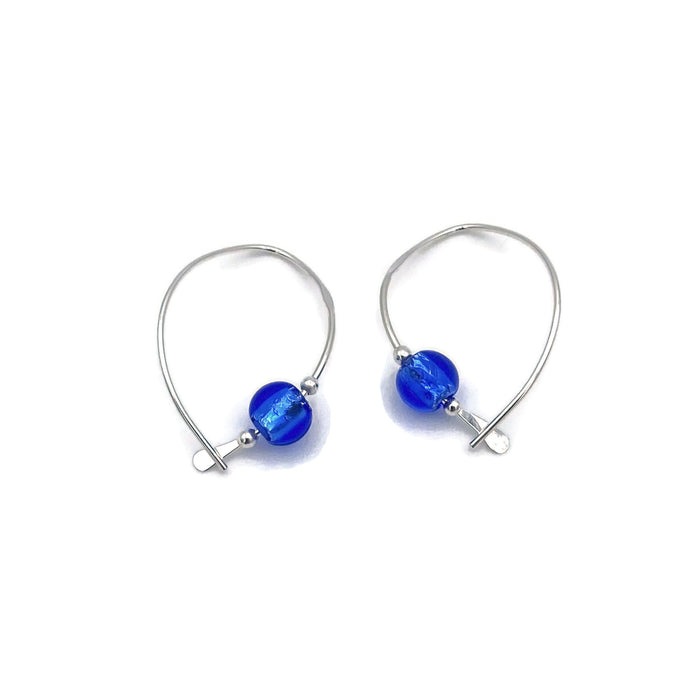 Earrings - Wishbone - Medium - SS - Dark Blue Glass Bead