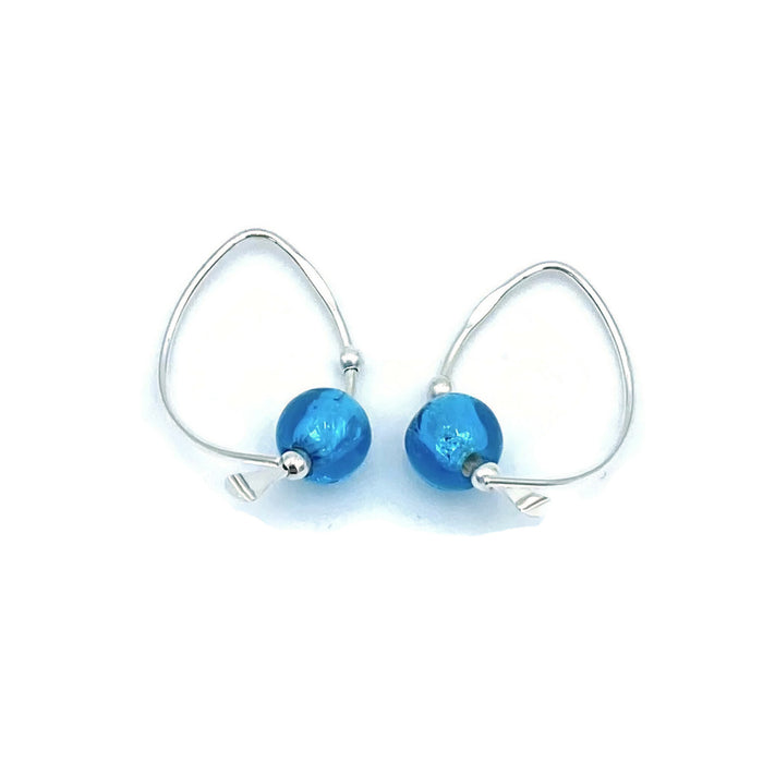 Earrings - Wishbone - Small - SS - Emily Blue Glass Bead