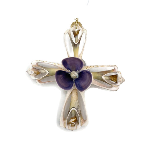 Ornament - Cut Shell Cross - Purple Center - SLS