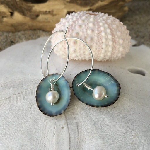 Earrings - Limpet Hoops - White Pearl - Sterling Silver
