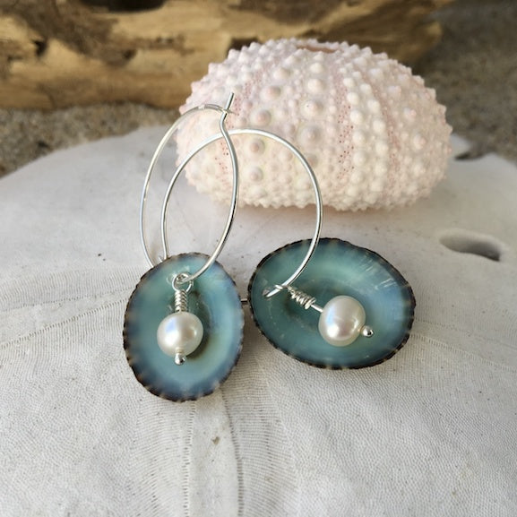 Earrings - Limpet Hoops - White Pearl - Sterling Silver