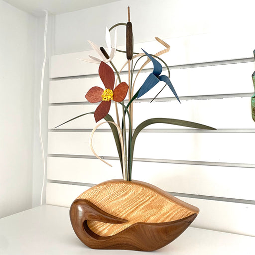 Standing - Bird at Rest - Dark Brown, White and Blue Flowers - 162-F MB-C/DT/TR-B