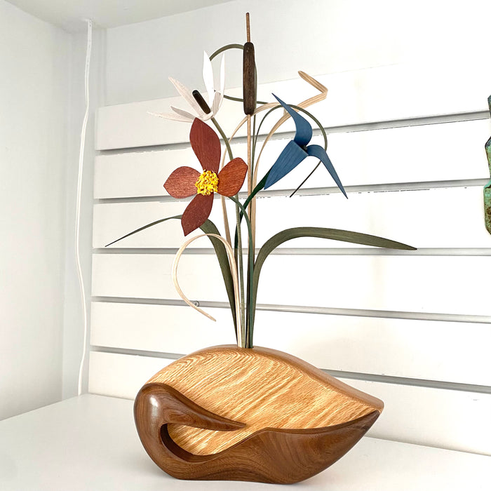 Standing - Bird at Rest - Dark Brown, White and Blue Flowers - 162-F MB-C/DT/TR-B