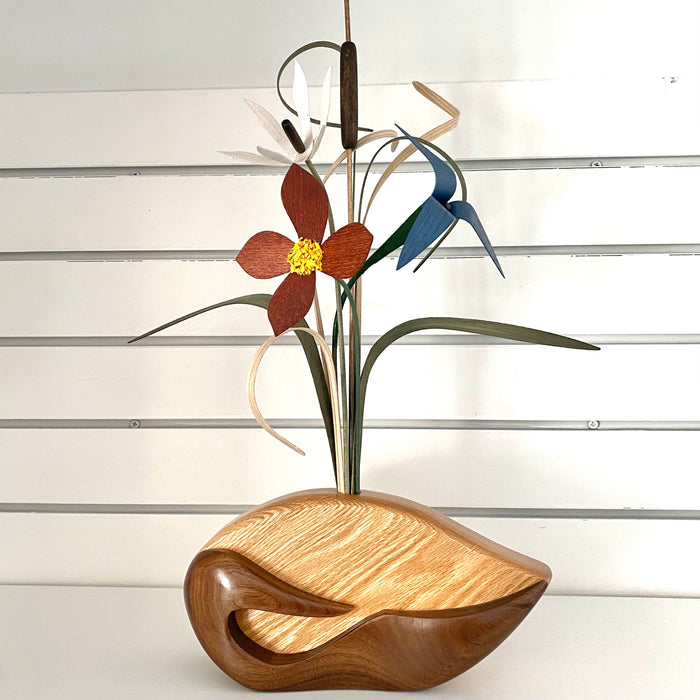 Standing - Bird at Rest - Dark Brown, White and Blue Flowers - 162-F MB-C/DT/TR-B