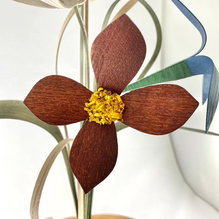 Standing - Bird at Rest - Dark Brown, White and Blue Flowers - 162-F MB-C/DT/TR-B