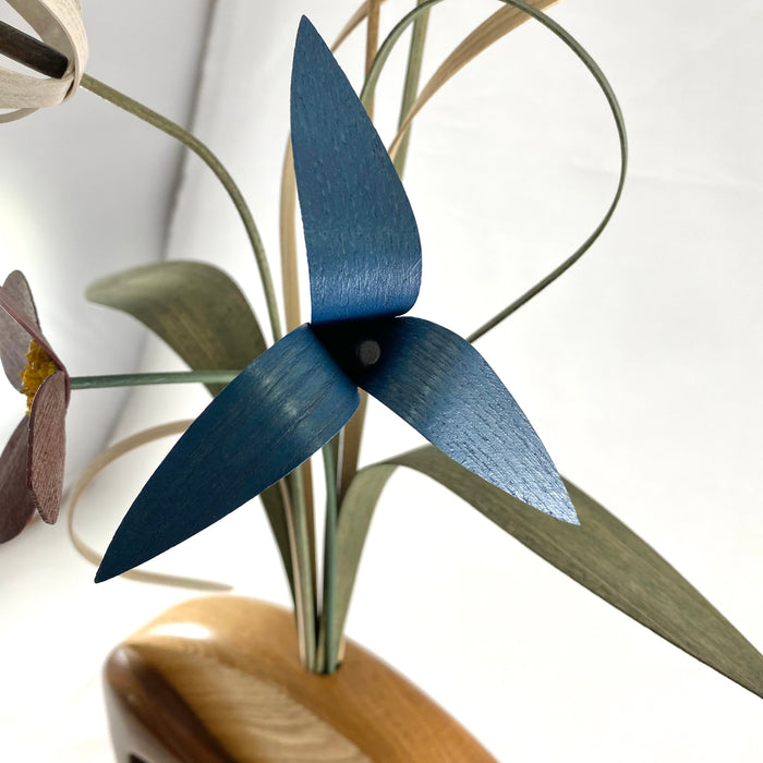 Standing - Bird at Rest - Dark Brown, White and Blue Flowers - 162-F MB-C/DT/TR-B