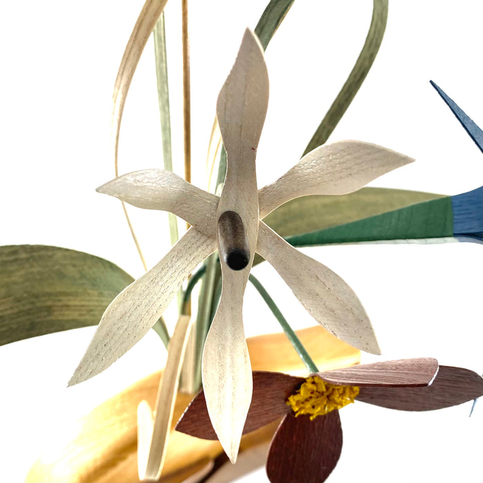 Standing - Bird at Rest - Dark Brown, White and Blue Flowers - 162-F MB-C/DT/TR-B