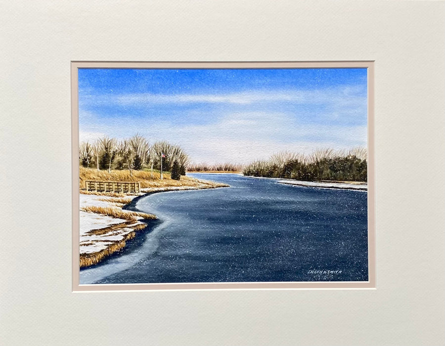 Original - 14x18 - Watercolor - River Road Winter - Tan Matte