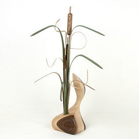 Standing - Wetland Birds Series - Loon/Cattails - Maple Walnut Vase - 03-3-C