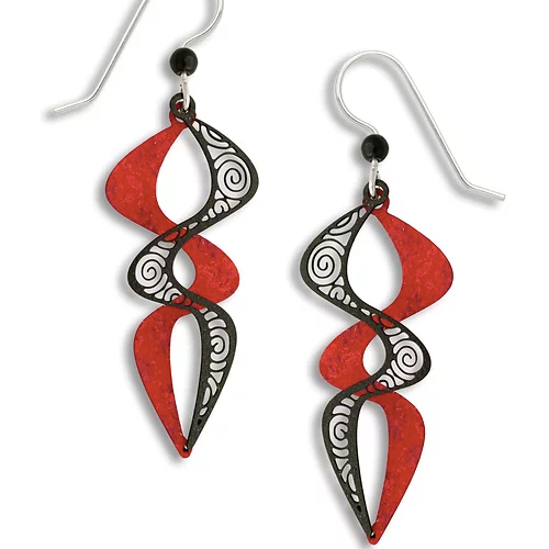 Earrings - Ruby and Black Filigree Double Helix - 7417