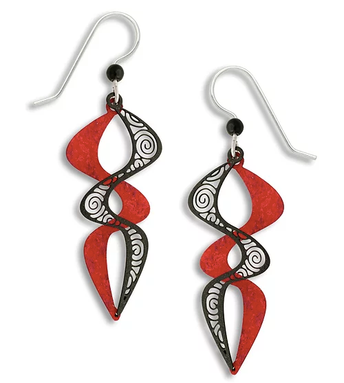 Earrings - Ruby and Black Filigree Double Helix - 7417