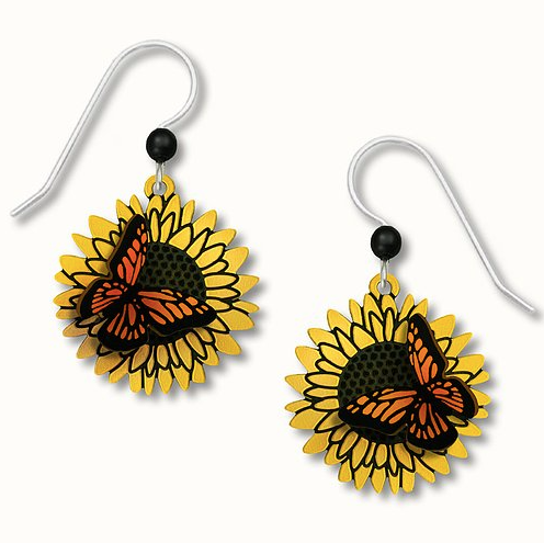 Earrings - 3D Monarch on Sunflower - 1666