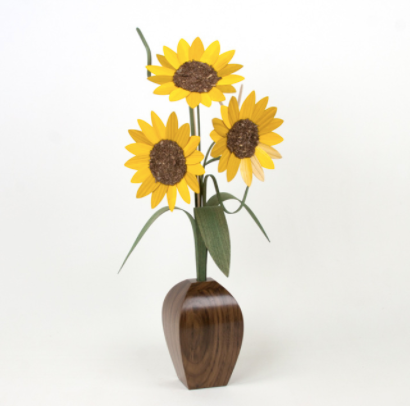 Standing - Expression Three Flower Series - Sunflowers - Large Walnut Vase - 109-21 SF