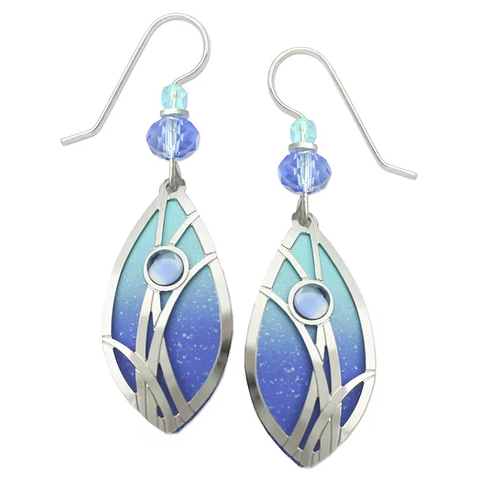 Earrings - Blue Aqua Petal with Grasses - 7609