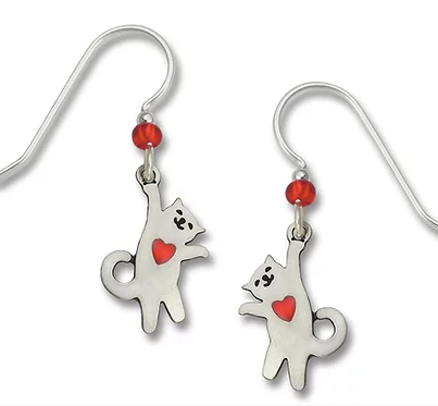 Earrings - Hanging Cat with Heart - Arnie - 0977