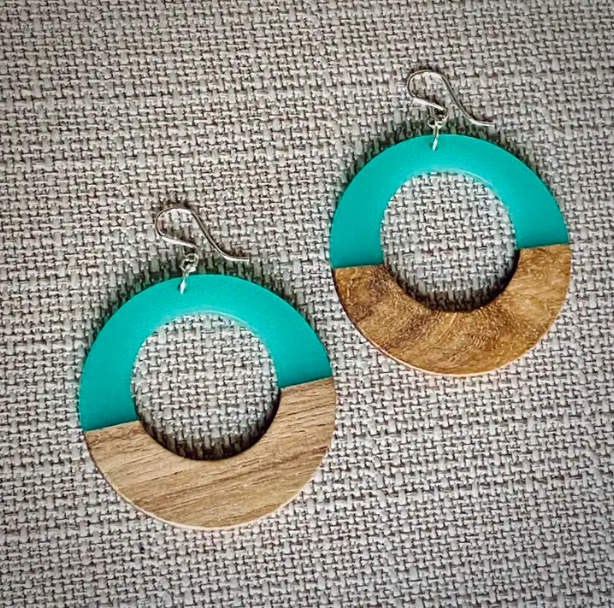 Earrings - Modern Boho Large Open Circle - Turquoise - NRC
