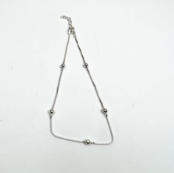 Anklet - Beaded Chain - Sterling Silver