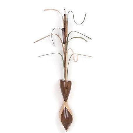 Hanging - Roots of Elegance - Cattails - Oak Maple Walnut Vase - 229-C